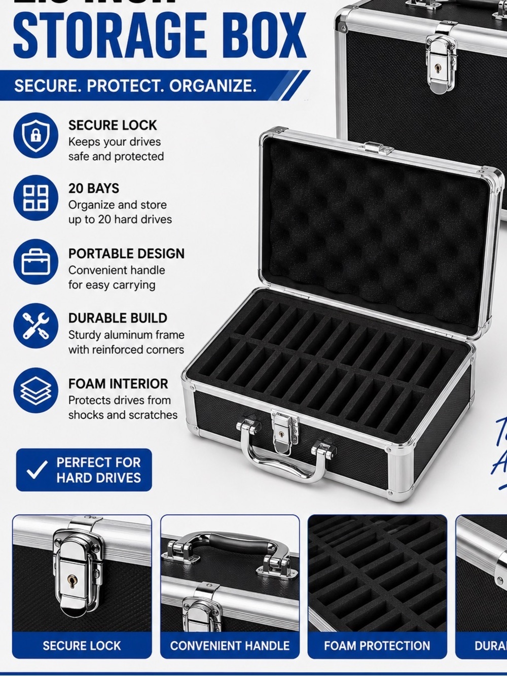 Portable Black Hard Drive Storage Case with Foam Interior NEW IN BOX